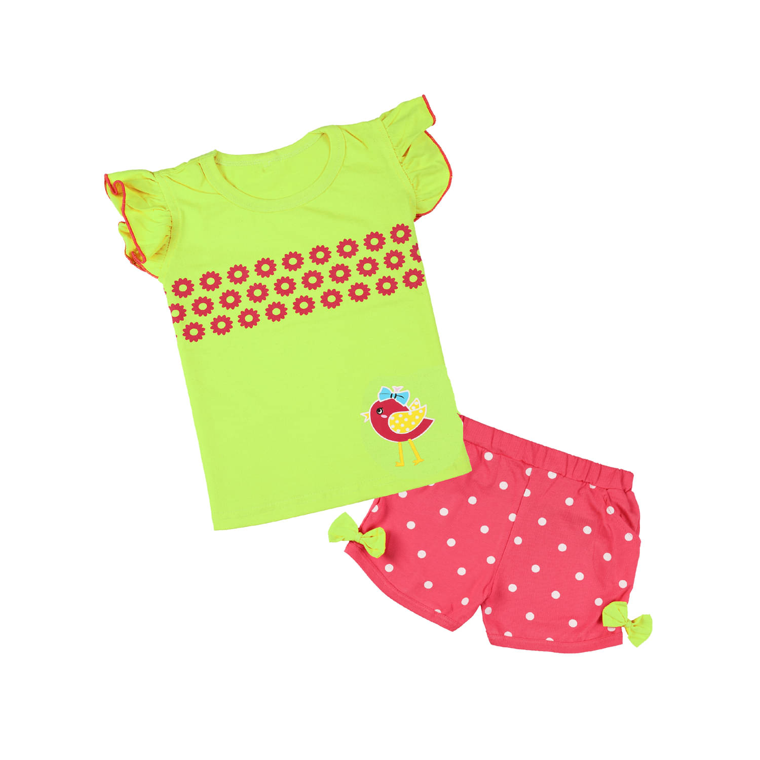     			CATCUB Pack of 1 Girls Cotton Top With Shorts ( Green )