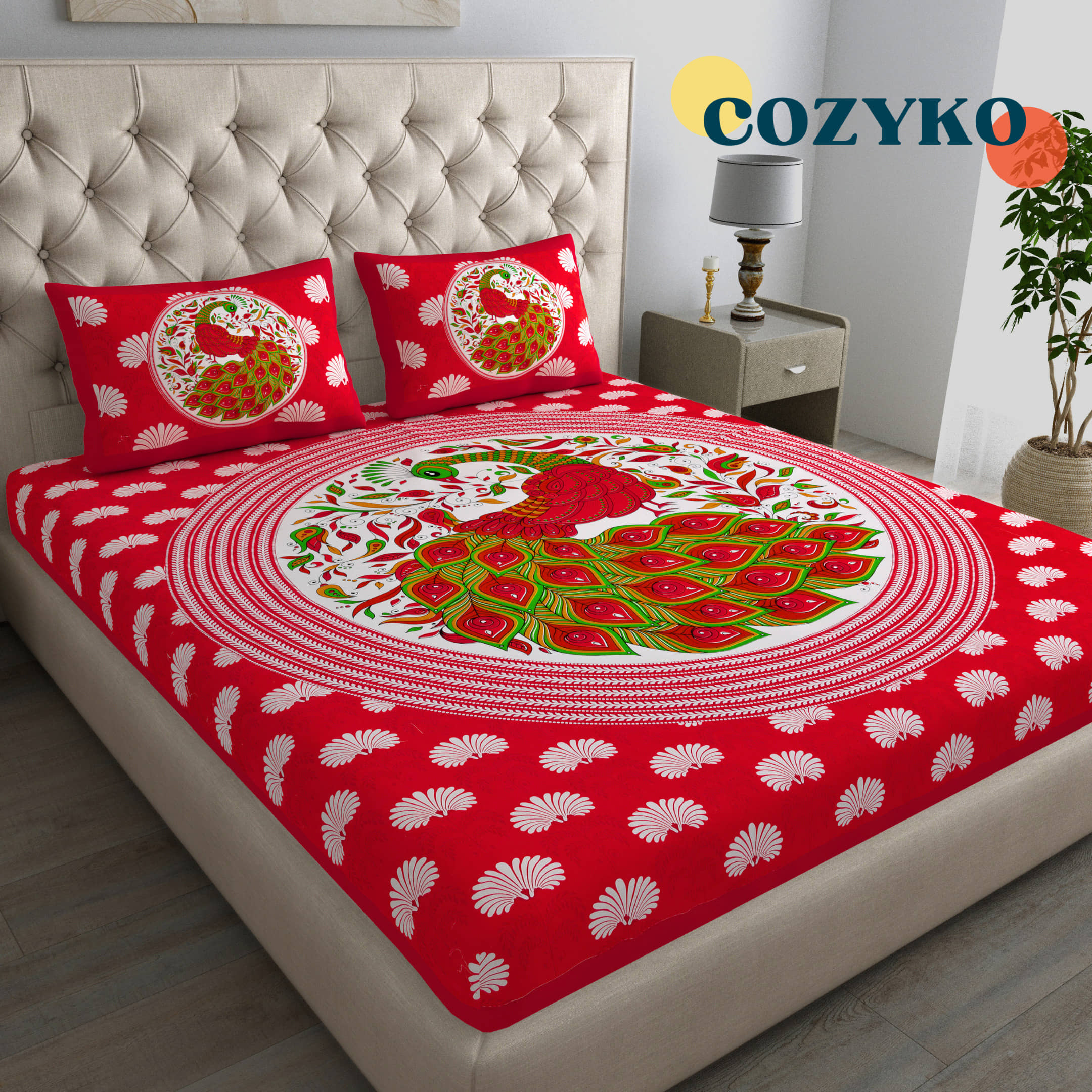 COZYKO Cotton 1 Double Bedsheet with 2 Pillow Covers ( Red )