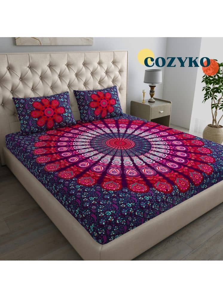 COZYKO Cotton 1 Double Bedsheet with 2 Pillow Covers ( Multicolor )