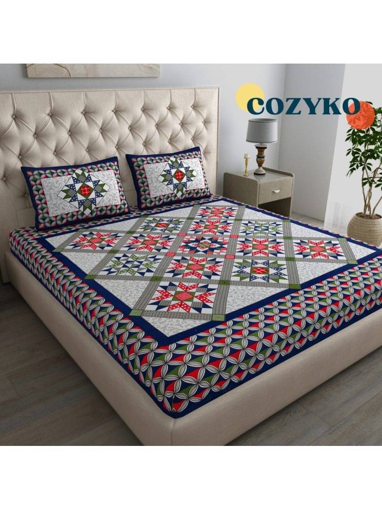     			COZYKO Cotton 1 Double Bedsheet with 2 Pillow Covers ( Blue )