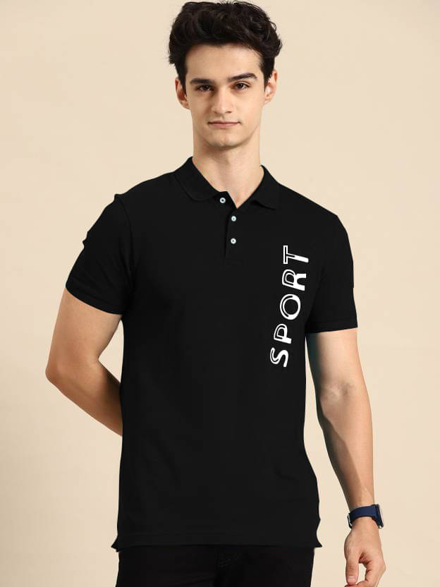 DAAWEAR OUTFITS Pack of 1 Lycra Regular Fit Printed Half Sleeves Men's Polo T Shirt ( Black ) DAAWEAR OUTFITS Pack of 1 Lycra Regular Fit Printed Half Sleeves Men's Polo T Shirt ( Black )
