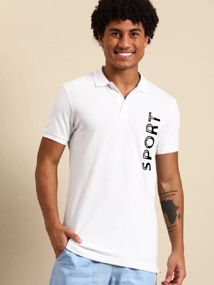     			DAAWEAR OUTFITS Pack of 1 Lycra Regular Fit Printed Half Sleeves Men's Polo T Shirt ( White )
