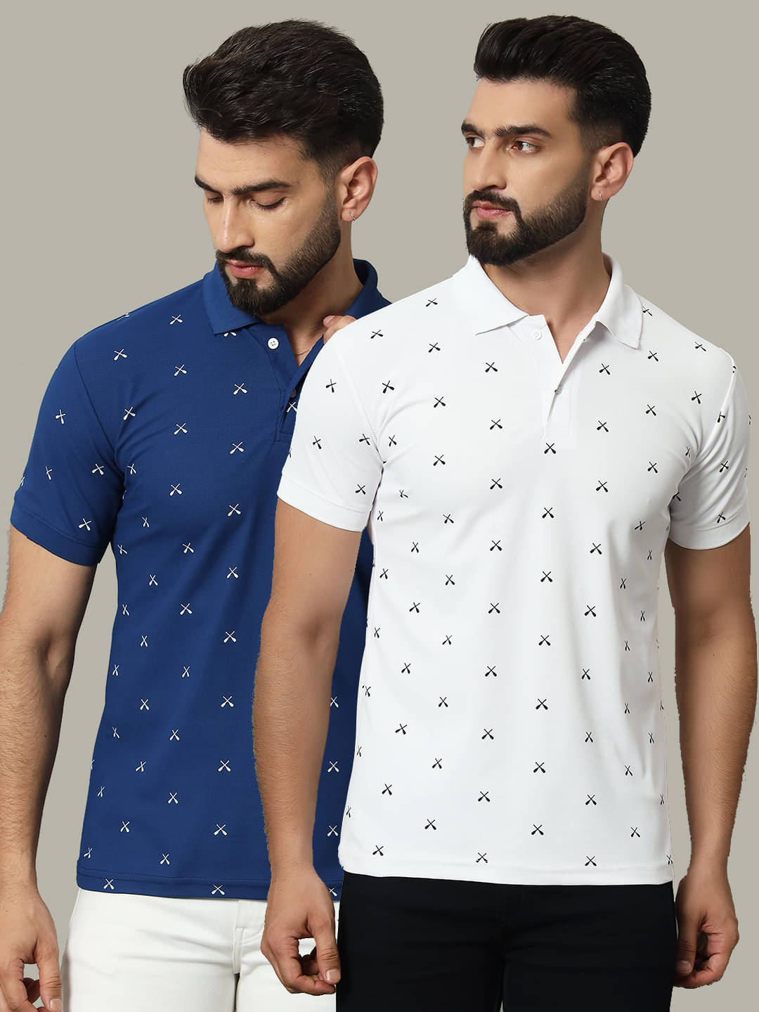 DENNIN Pack of 2 Cotton Blend Regular Fit Printed Half Sleeves Men's Polo T Shirt ( White ) DENNIN Pack of 2 Cotton Blend Regular Fit Printed Half Sleeves Men's Polo T Shirt ( White )