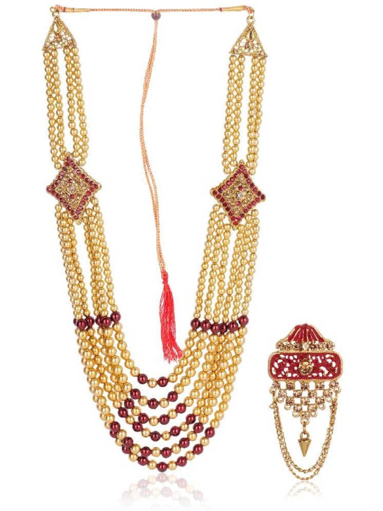 Dulha groom sherwani Necklace/Moti Mala for Men for wedding | Groom Mala and Brooch Set - Jewellery Sets | Buy online on ZillyBuy