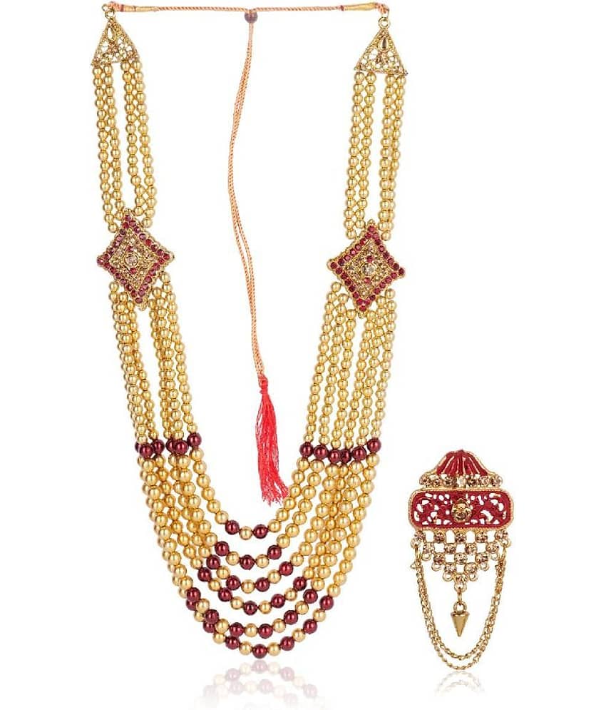Dulha groom sherwani Necklace/Moti Mala for Men for wedding | Groom Mala and Brooch Set - Jewellery Sets | Buy online on ZillyBuy