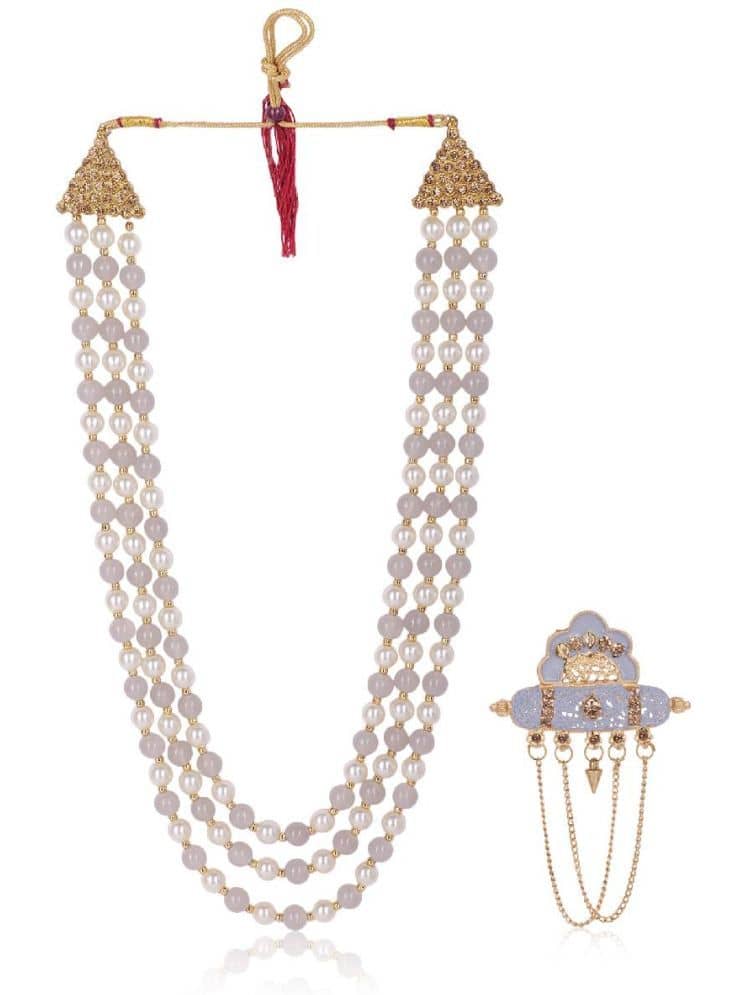 Dulha groom sherwani Necklace/Moti Mala for Men for wedding | Groom Mala and Brooch Set - Jewellery Sets | Buy online on ZillyBuy