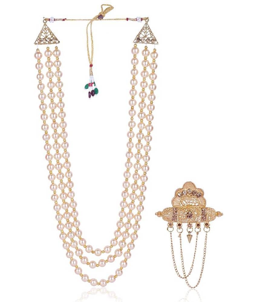 Dulha groom sherwani Necklace/Moti Mala for Men for wedding | Groom Mala and Brooch Set - Jewellery Sets | Buy online on ZillyBuy