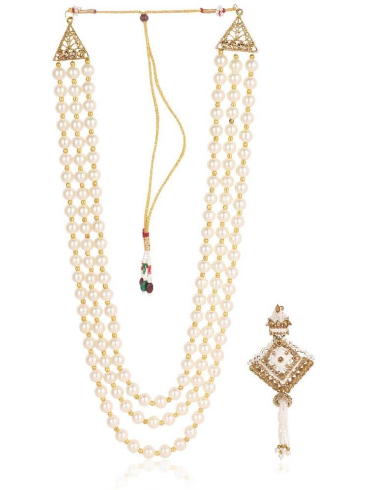 Dulha groom sherwani Necklace/Moti Mala for Men for wedding | Groom Mala and Brooch Set - Jewellery Sets | Buy online on ZillyBuy