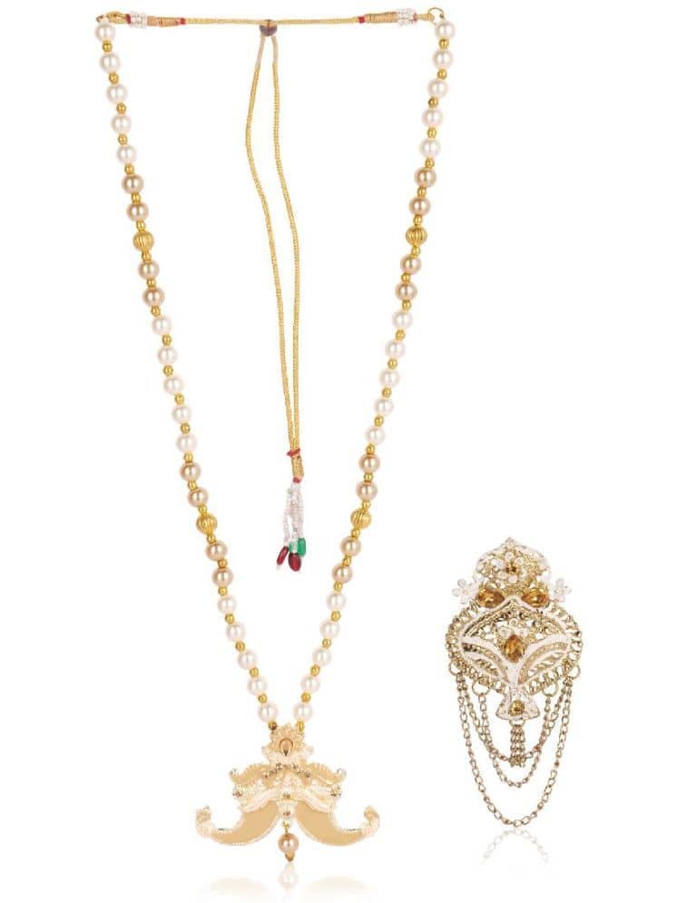 Dulha groom sherwani Necklace/Moti Mala for Men for wedding | Groom Mala and Brooch Set - Jewellery Sets | Buy online on ZillyBuy