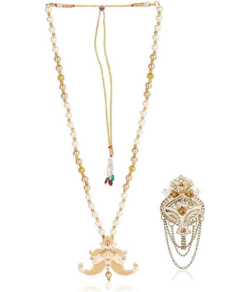 Dulha groom sherwani Necklace/Moti Mala for Men for wedding | Groom Mala and Brooch Set - Jewellery Sets | Buy online on ZillyBuy