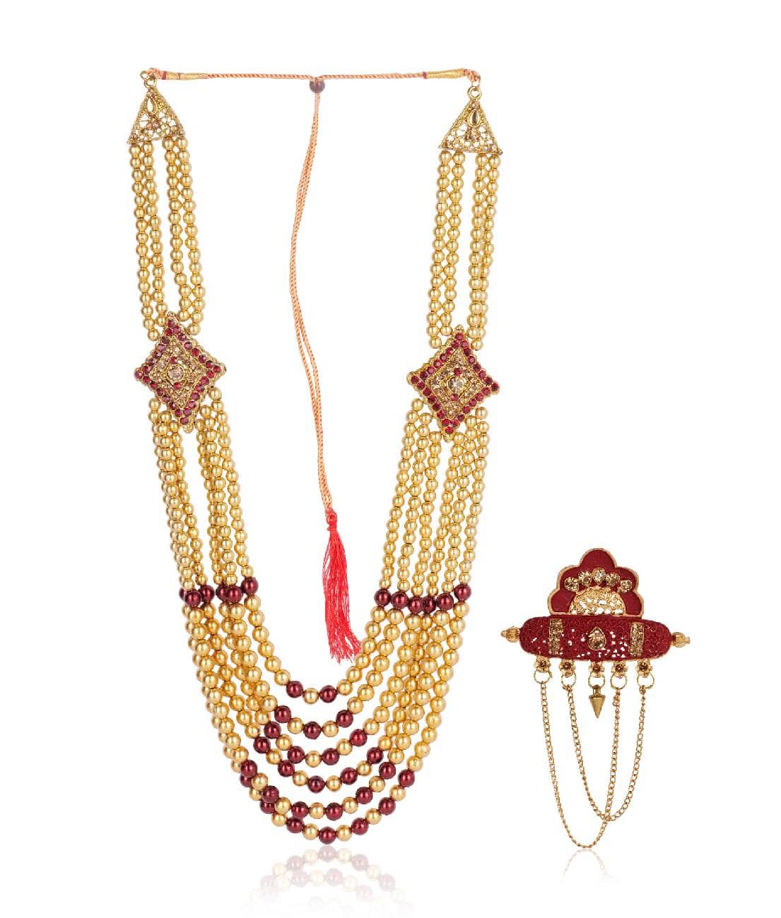 Dulha groom sherwani Necklace/Moti Mala for Men for wedding | Groom Mala and Brooch Set - Jewellery Sets | Buy online on ZillyBuy