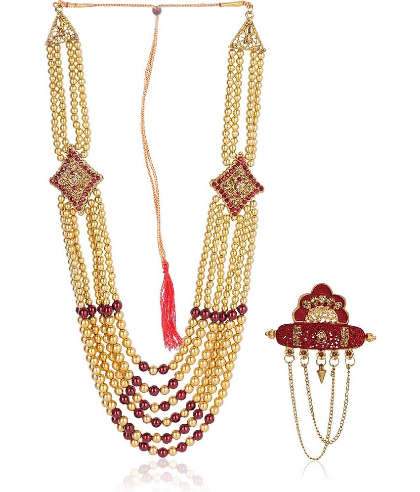 Dulha groom sherwani Necklace/Moti Mala for Men for wedding | Groom Mala and Brooch Set - Jewellery Sets | Buy online on ZillyBuy
