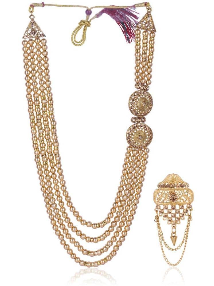 Dulha groom sherwani Necklace/Moti Mala for Men for wedding | Groom Mala and Brooch Set - Jewellery Sets | Buy online on ZillyBuy