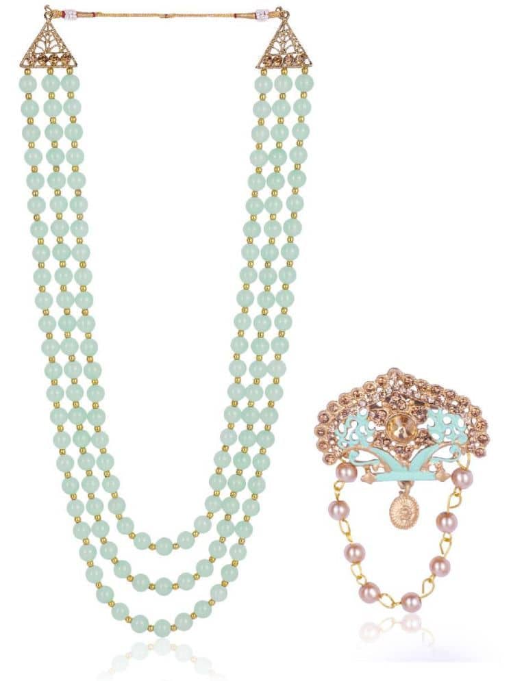 Dulha groom sherwani Necklace/Moti Mala for Men for wedding | Groom Mala and Brooch Set - Jewellery Sets | Buy online on ZillyBuy