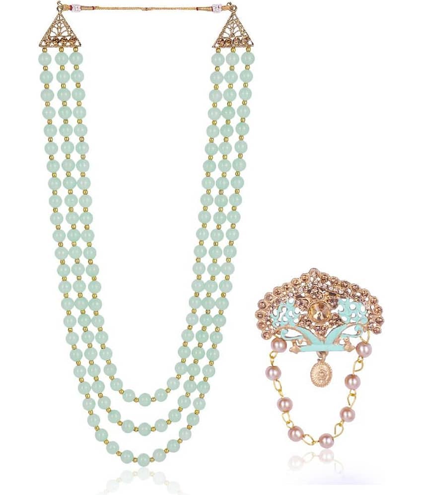 Dulha groom sherwani Necklace/Moti Mala for Men for wedding | Groom Mala and Brooch Set - Jewellery Sets | Buy online on ZillyBuy