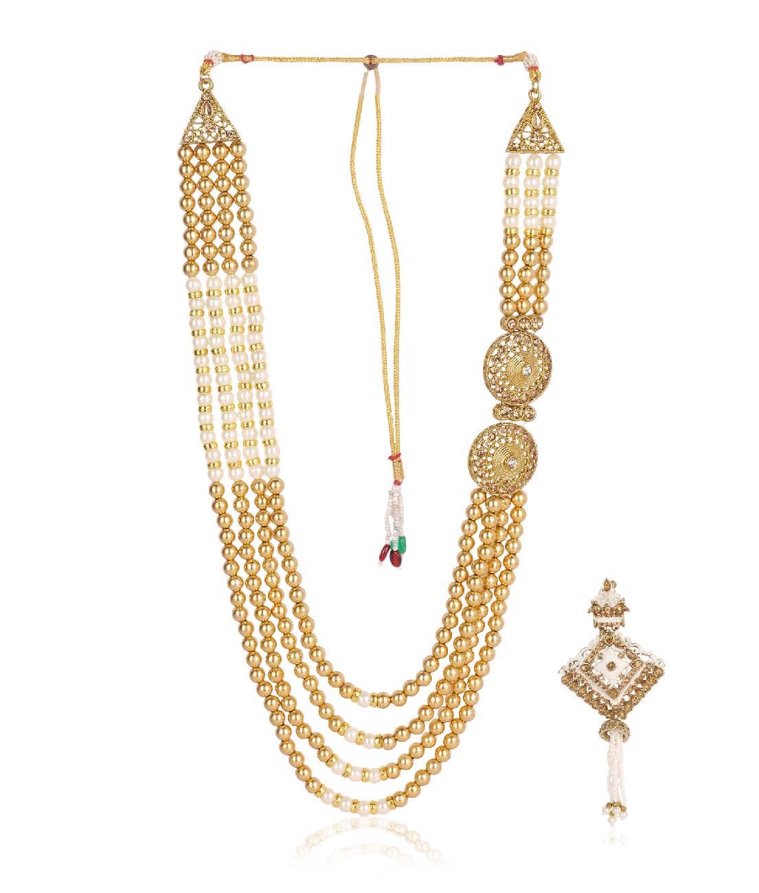 Dulha groom sherwani Necklace/Moti Mala for Men for wedding | Groom Mala and Brooch Set - Jewellery Sets | Buy online on ZillyBuy