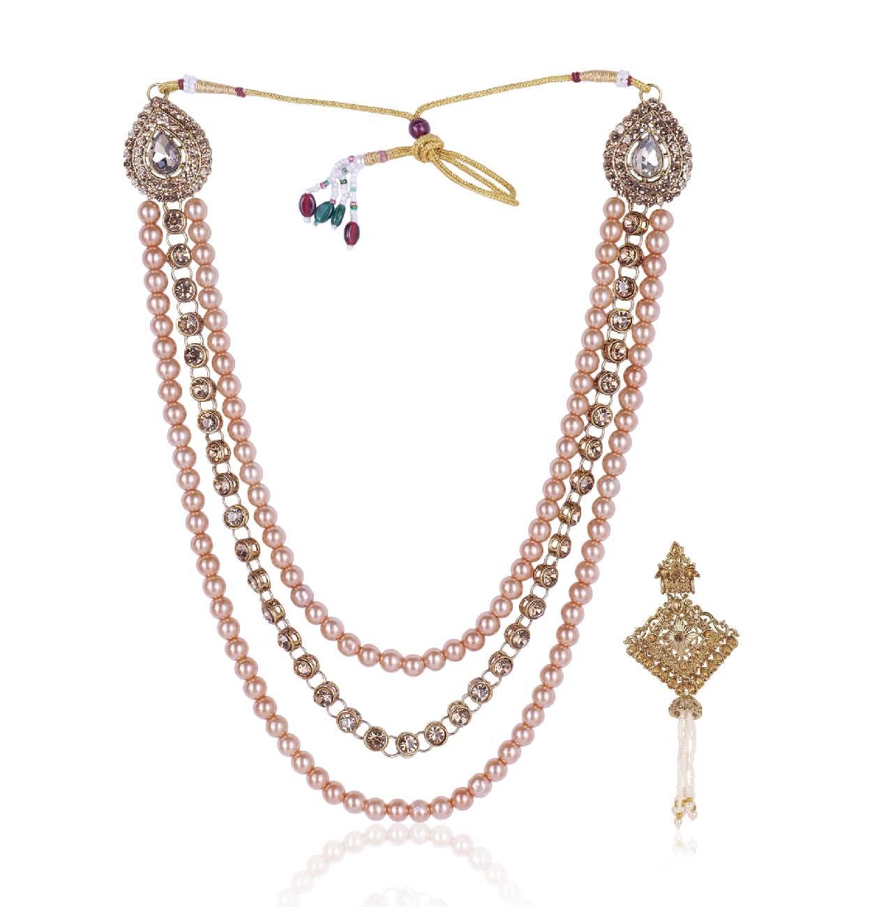     			Dulha groom sherwani Necklace/Moti Mala for Men for wedding | Groom Mala and Brooch Set