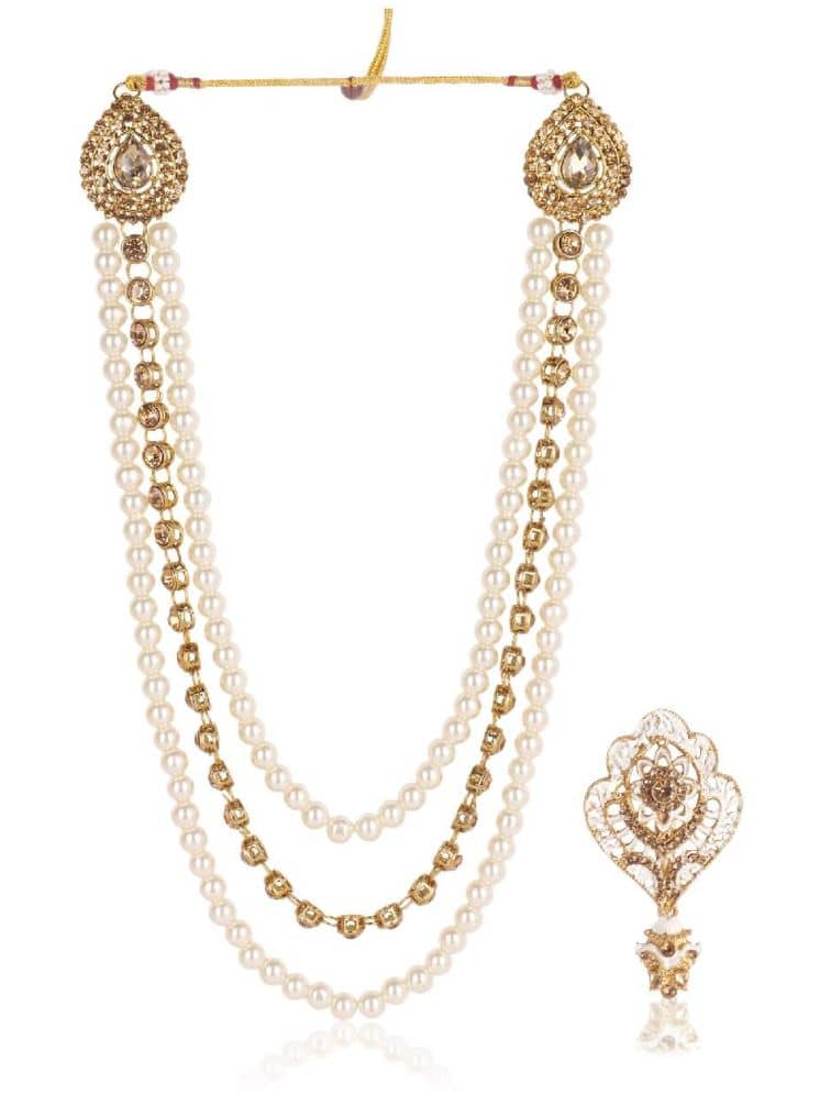 Dulha groom sherwani Necklace/Moti Mala for Men for wedding | Groom Mala and Brooch Set - Jewellery Sets | Buy online on ZillyBuy
