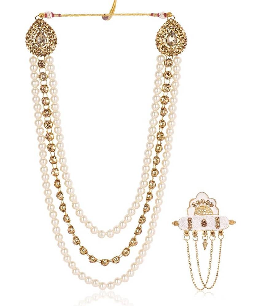 Dulha groom sherwani Necklace/Moti Mala for Men for wedding | Groom Mala and Brooch Set - Jewellery Sets | Buy online on ZillyBuy