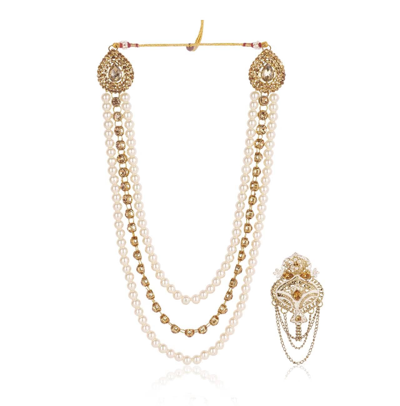 Dulha groom sherwani Necklace/Moti Mala for Men for wedding | Groom Mala and Brooch Set - Jewellery Sets | Buy online on ZillyBuy