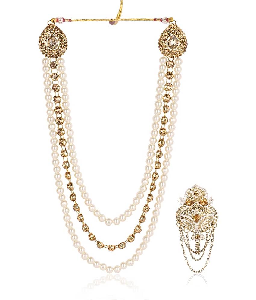Dulha groom sherwani Necklace/Moti Mala for Men for wedding | Groom Mala and Brooch Set - Jewellery Sets | Buy online on ZillyBuy