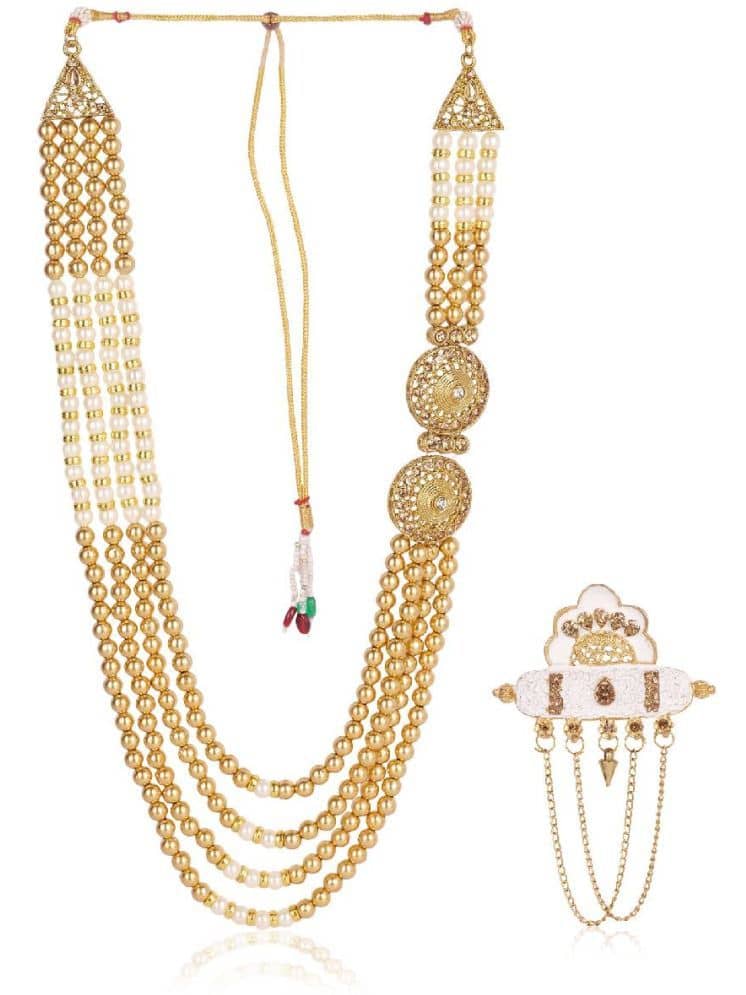Dulha groom sherwani Necklace/Moti Mala for Men for wedding | Groom Mala and Brooch Set - Jewellery Sets | Buy online on ZillyBuy