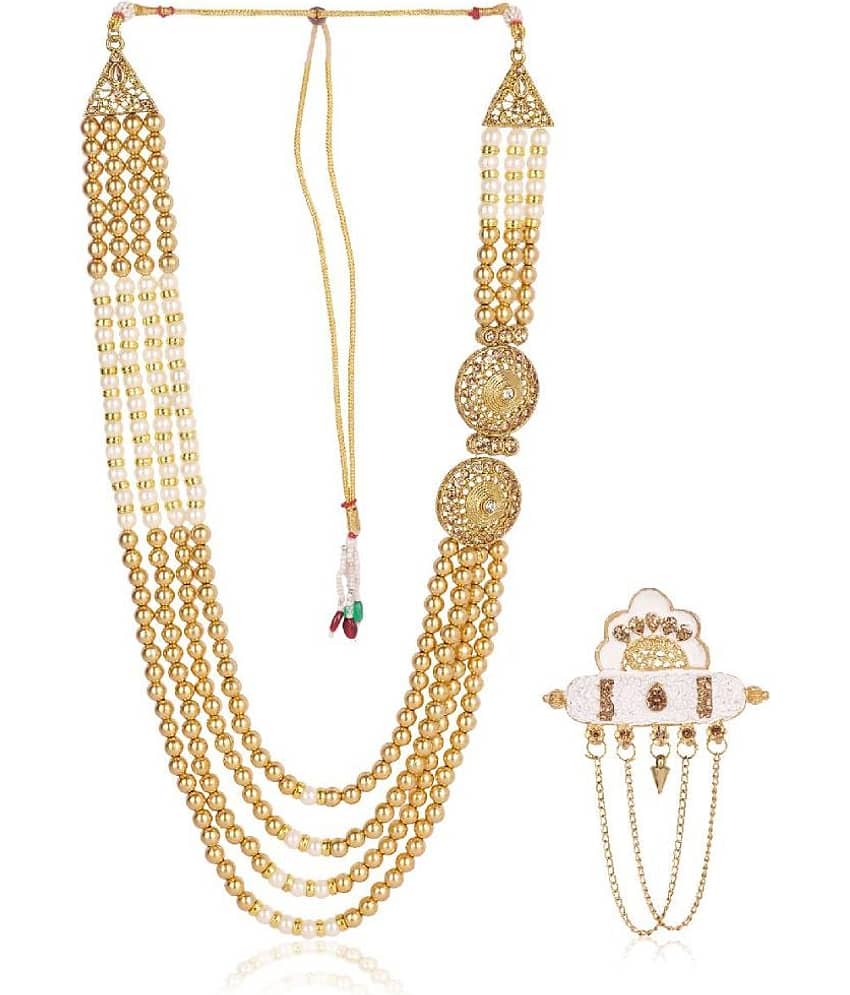 Dulha groom sherwani Necklace/Moti Mala for Men for wedding | Groom Mala and Brooch Set - Jewellery Sets | Buy online on ZillyBuy