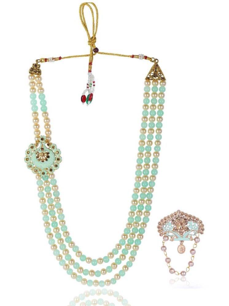    			Dulha groom sherwani Necklace/Moti Mala for Men for wedding | Groom Mala and Brooch Set
