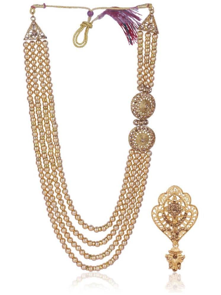 Dulha groom sherwani Necklace/Moti Mala for Men for wedding | Groom Mala and Brooch Set - Jewellery Sets | Buy online on ZillyBuy