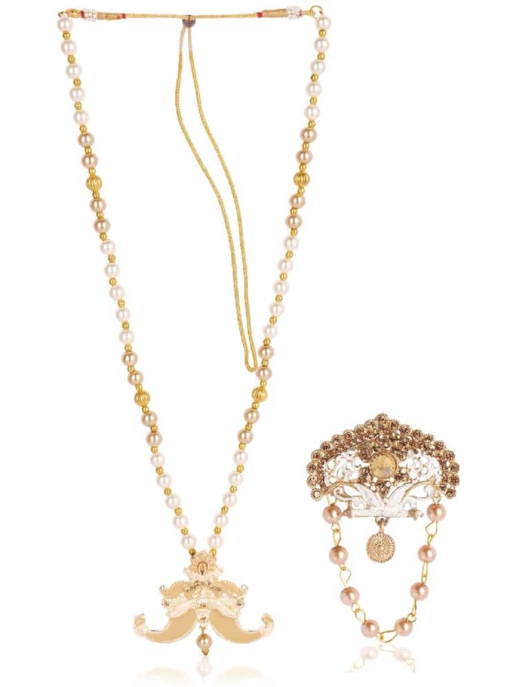 Dulha groom sherwani Necklace/Moti Mala for Men for wedding | Groom Mala and Brooch Set - Jewellery Sets | Buy online on ZillyBuy