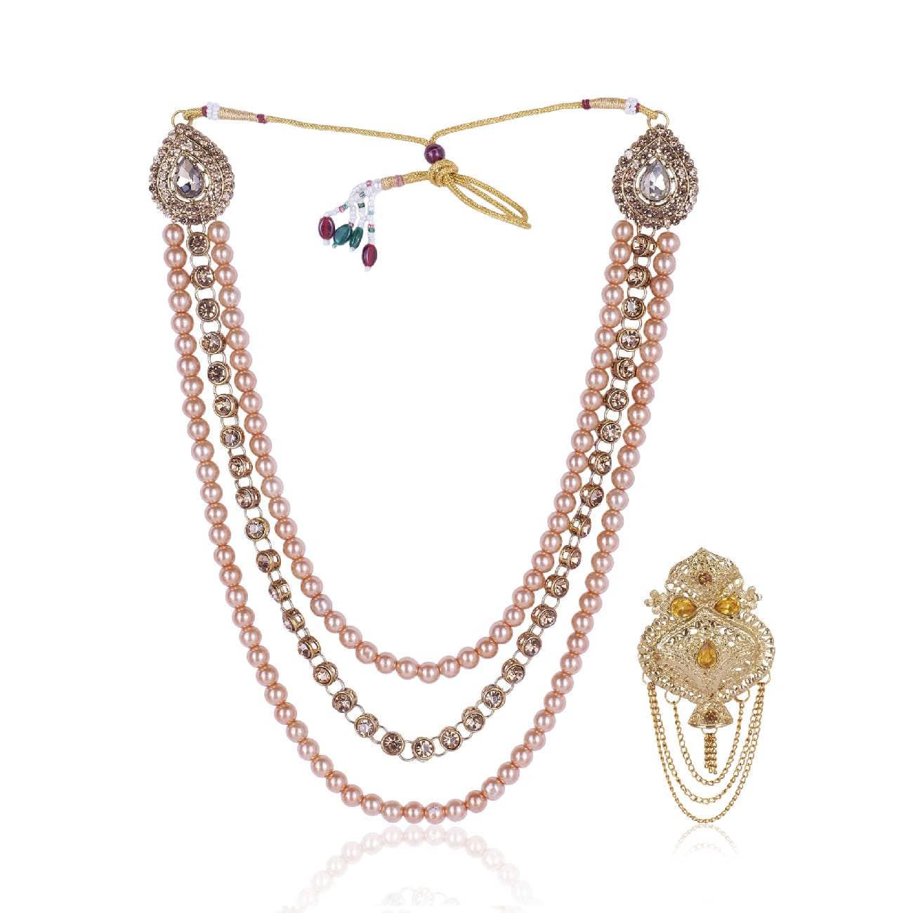 Dulha groom sherwani Necklace/Moti Mala for Men for wedding | Groom Mala and Brooch Set - Jewellery Sets | Buy online on ZillyBuy