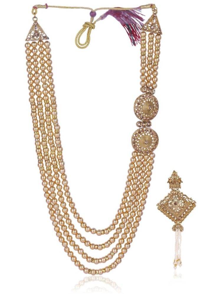     			Dulha groom sherwani Necklace/Moti Mala for Men for wedding | Groom Mala and Brooch Set