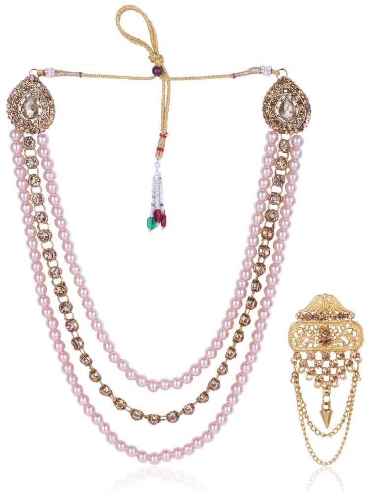 Dulha groom sherwani Necklace/Moti Mala for Men for wedding | Groom Mala and Brooch Set - Jewellery Sets | Buy online on ZillyBuy