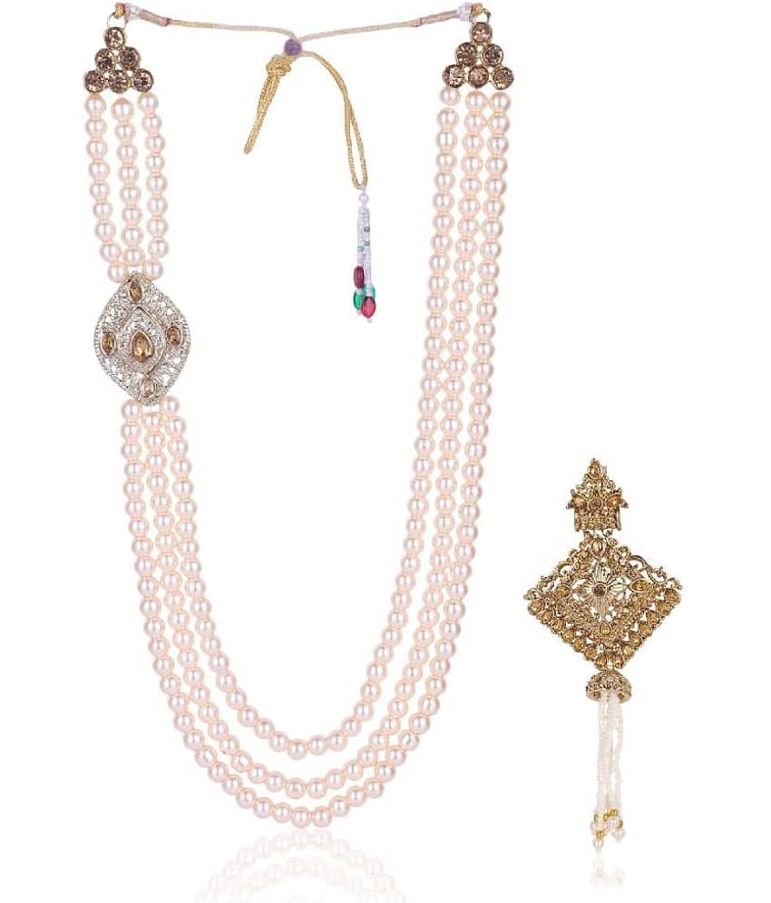 Dulha groom sherwani Necklace/Moti Mala for Men for wedding | Groom Mala and Brooch Set - Jewellery Sets | Buy online on ZillyBuy