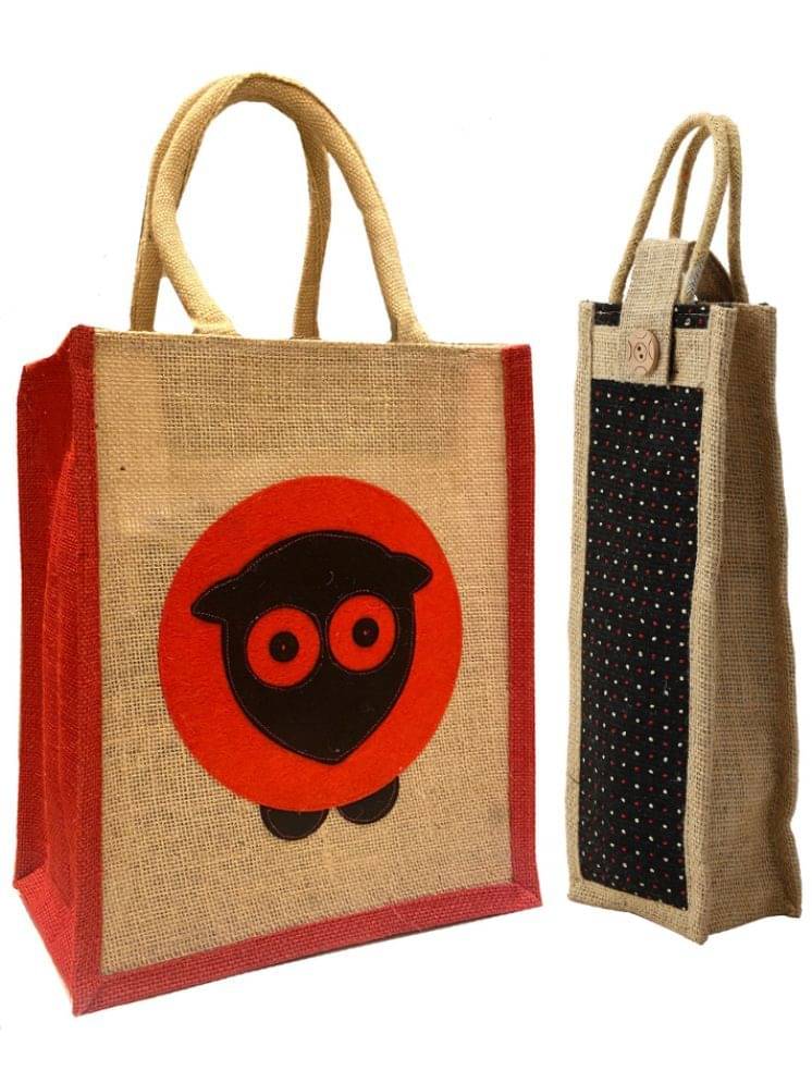     			ENSAC Handheld Bag Jute Set of 2 ( Black )