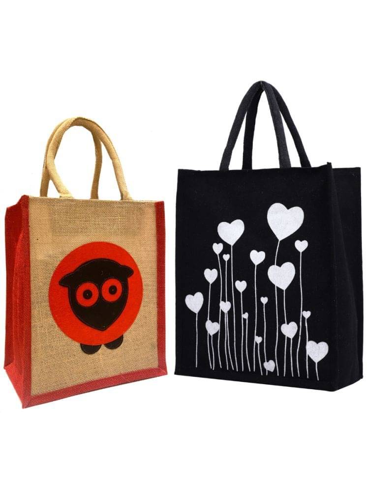    			ENSAC Handheld Bag Jute Set of 2 ( Black )