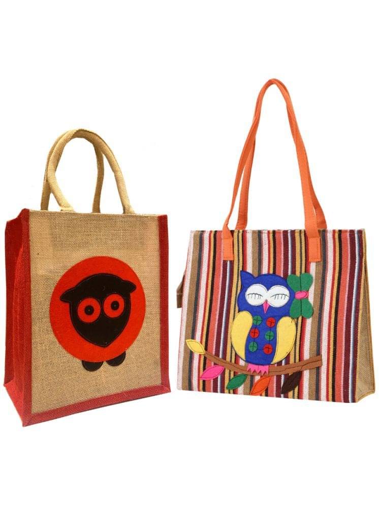     			ENSAC Handheld Bag Jute Set of 2 ( Blue )
