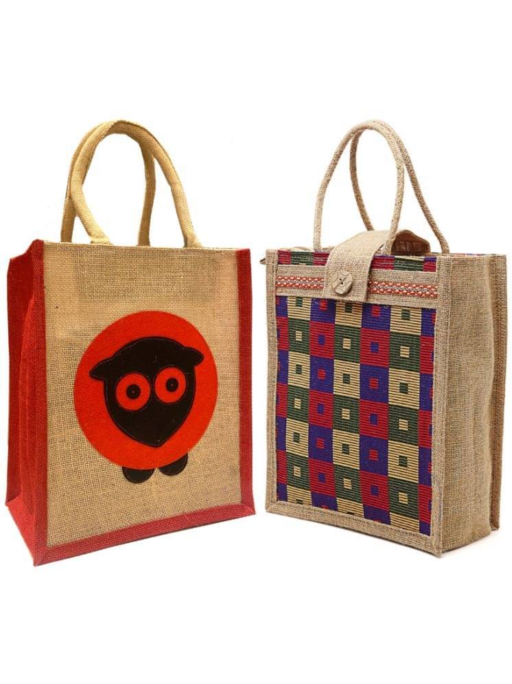     			ENSAC Handheld Bag Jute Set of 2 ( Blue )