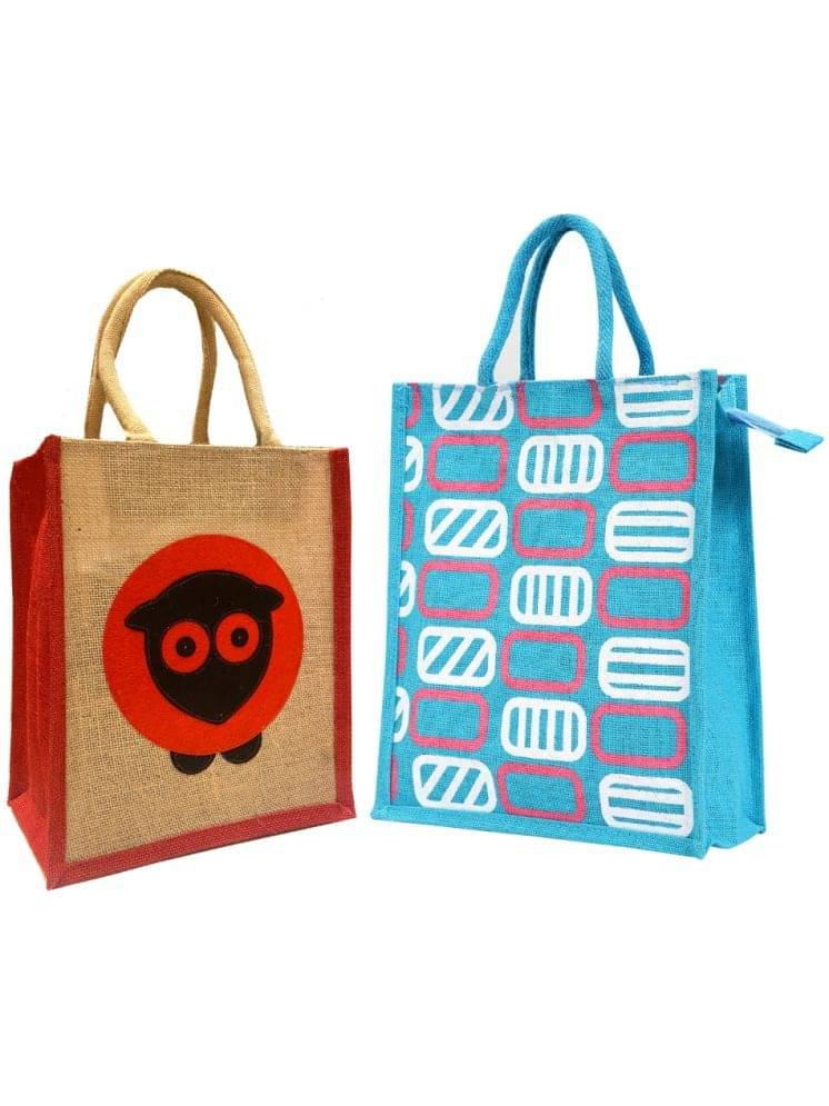     			ENSAC Handheld Bag Jute Set of 2 ( Blue )