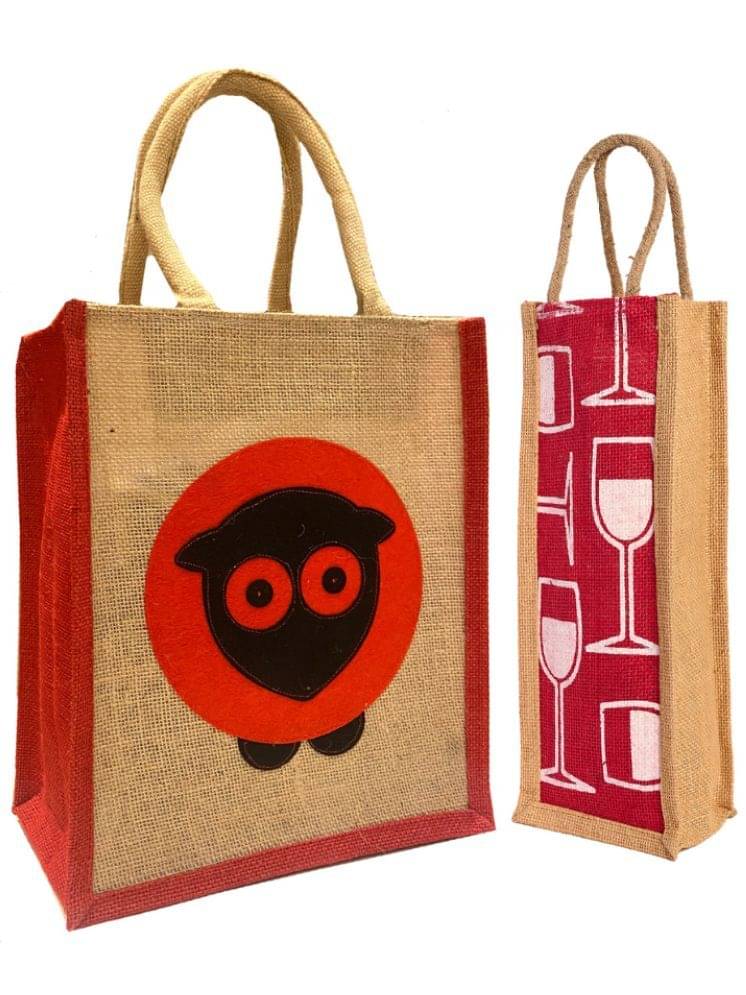     			ENSAC Handheld Bag Jute Set of 2 ( Maroon )