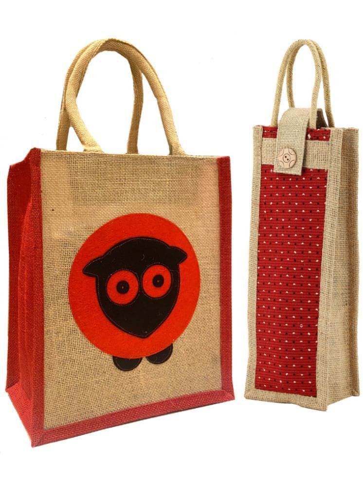     			ENSAC Handheld Bag Jute Set of 2 ( Red )
