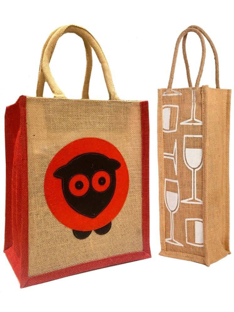     			ENSAC Handheld Bag Jute Set of 2 ( White )