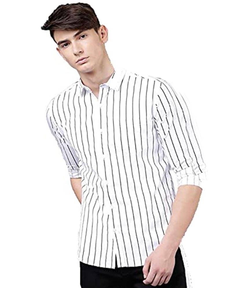     			Favnic 100% Cotton Slim Fit Striped Full Sleeves Men's Casual Shirt - White ( Pack of 1 )