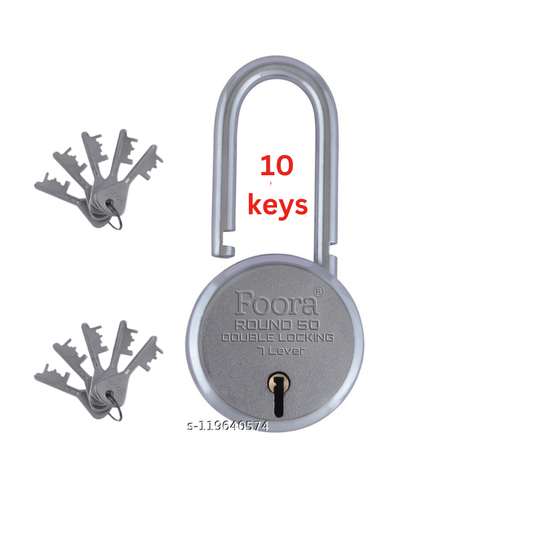     			Foora Small Round Padlock 50mm | Long Neck Shackle | Double Locking Mechanism with 7 Levers | Compact Security Lock with Keys