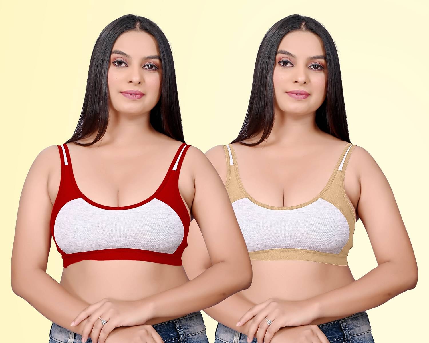     			HAYA Pack of 2 Cotton Non Padded Women's Everyday Bra ( Multicolor ) Rima Sports D706