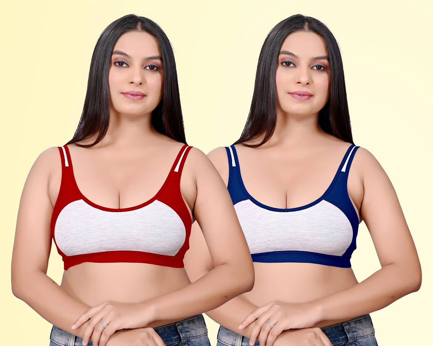 HAYA Pack of 2 Cotton Non Padded Women's Everyday Bra ( Multicolor ) Rima Sports D706