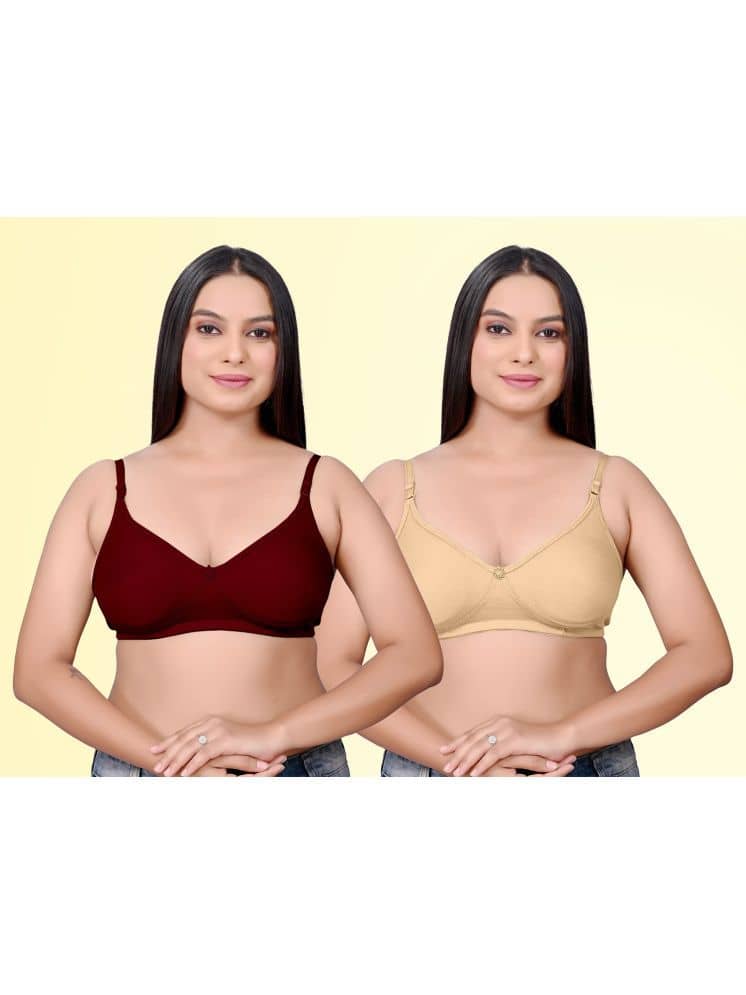 HAYA Pack of 2 Cotton Non Padded Women's Everyday Bra ( Multicolor ) Pushup D706