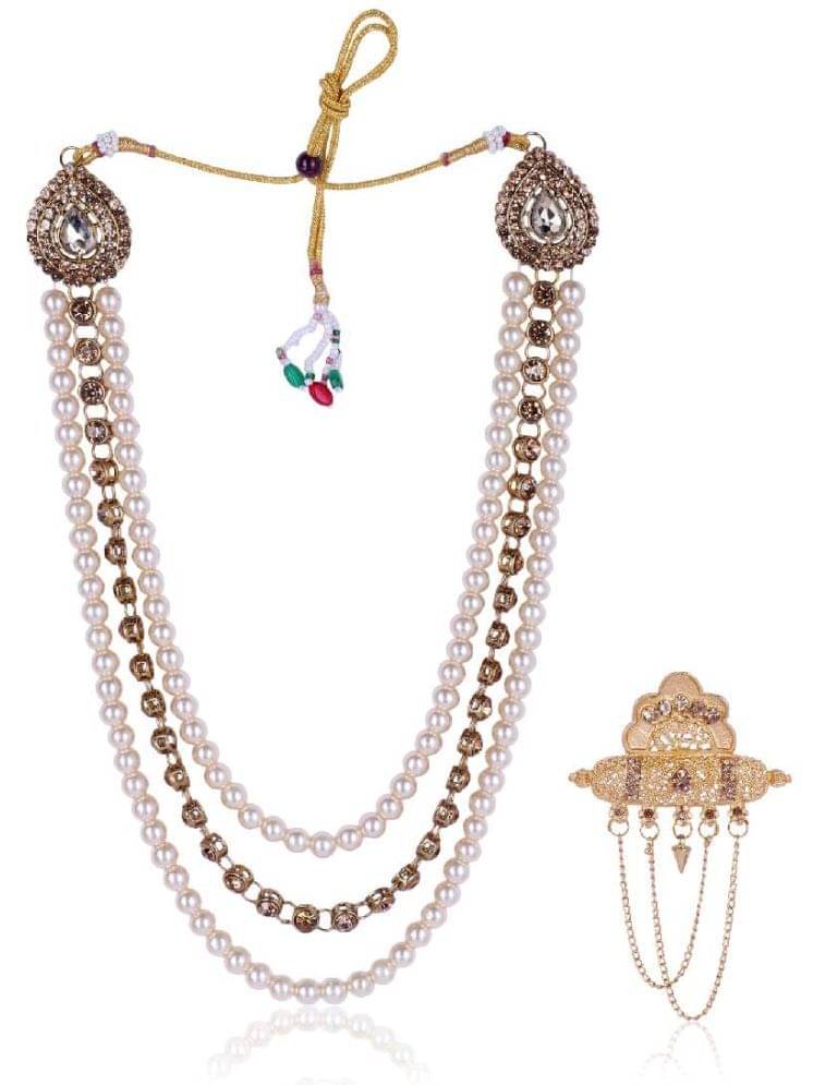     			JDulha groom sherwani Necklace/Moti Mala for Men for wedding | Groom Mala and Brooch Set