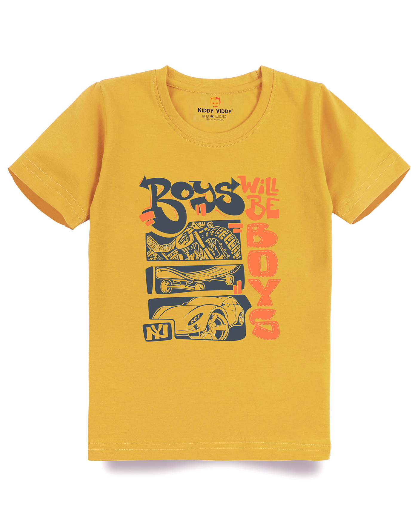     			KIDDY VIDDY Pack of 1 Boys Cotton T-Shirt ( Mustard )