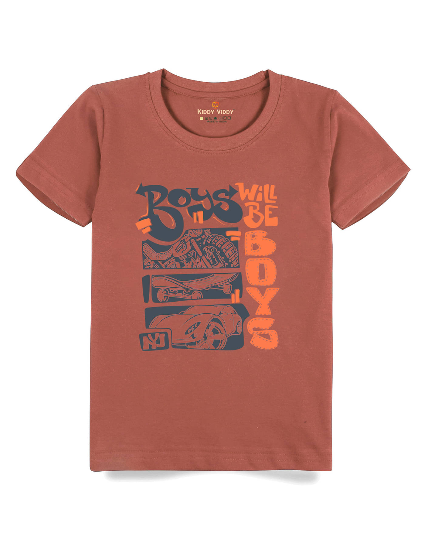     			KIDDY VIDDY Pack of 2 Boys Cotton T-Shirt ( Rust )